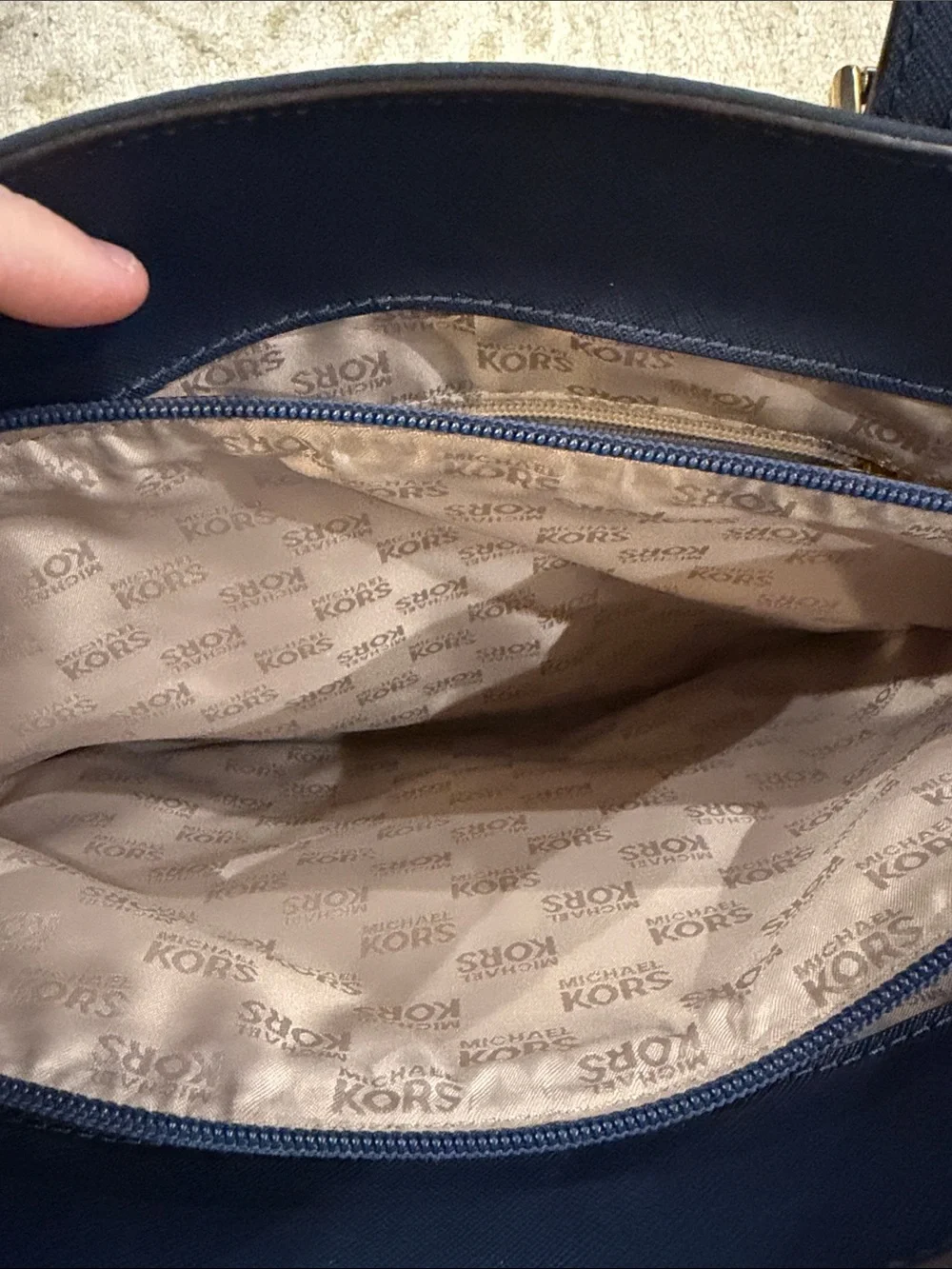 Michael Kors Navy Tote with Front Flap Pocket - Picture 4 of 7